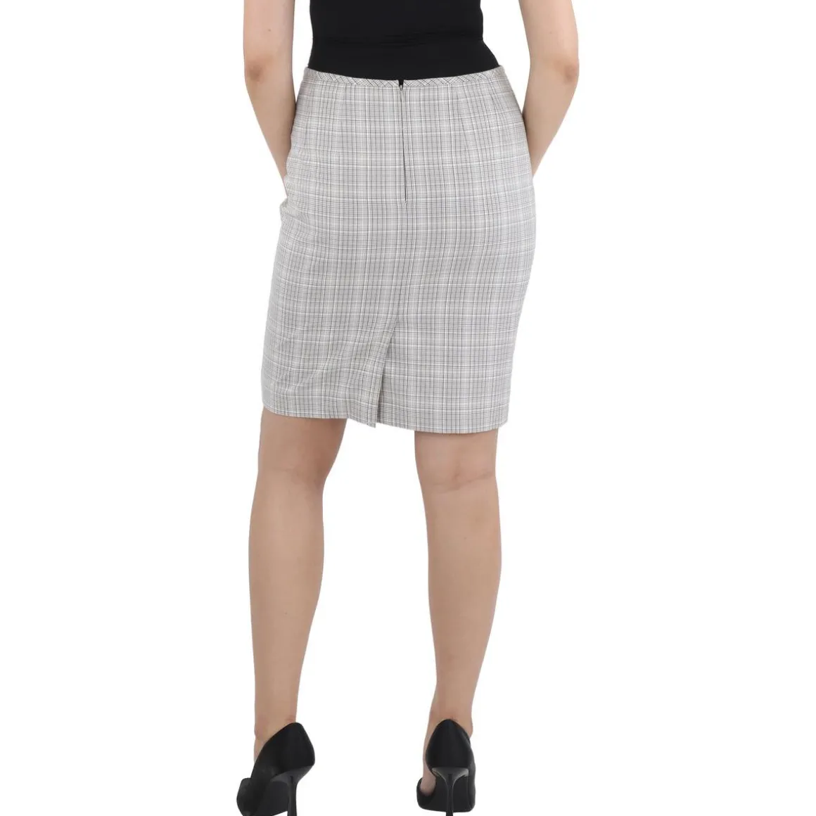 Petites Plaid Above Knee Pencil Skirt
