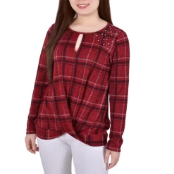 Petites Plaid Pullover Top