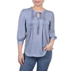 Petites Pleated Satin Blouse