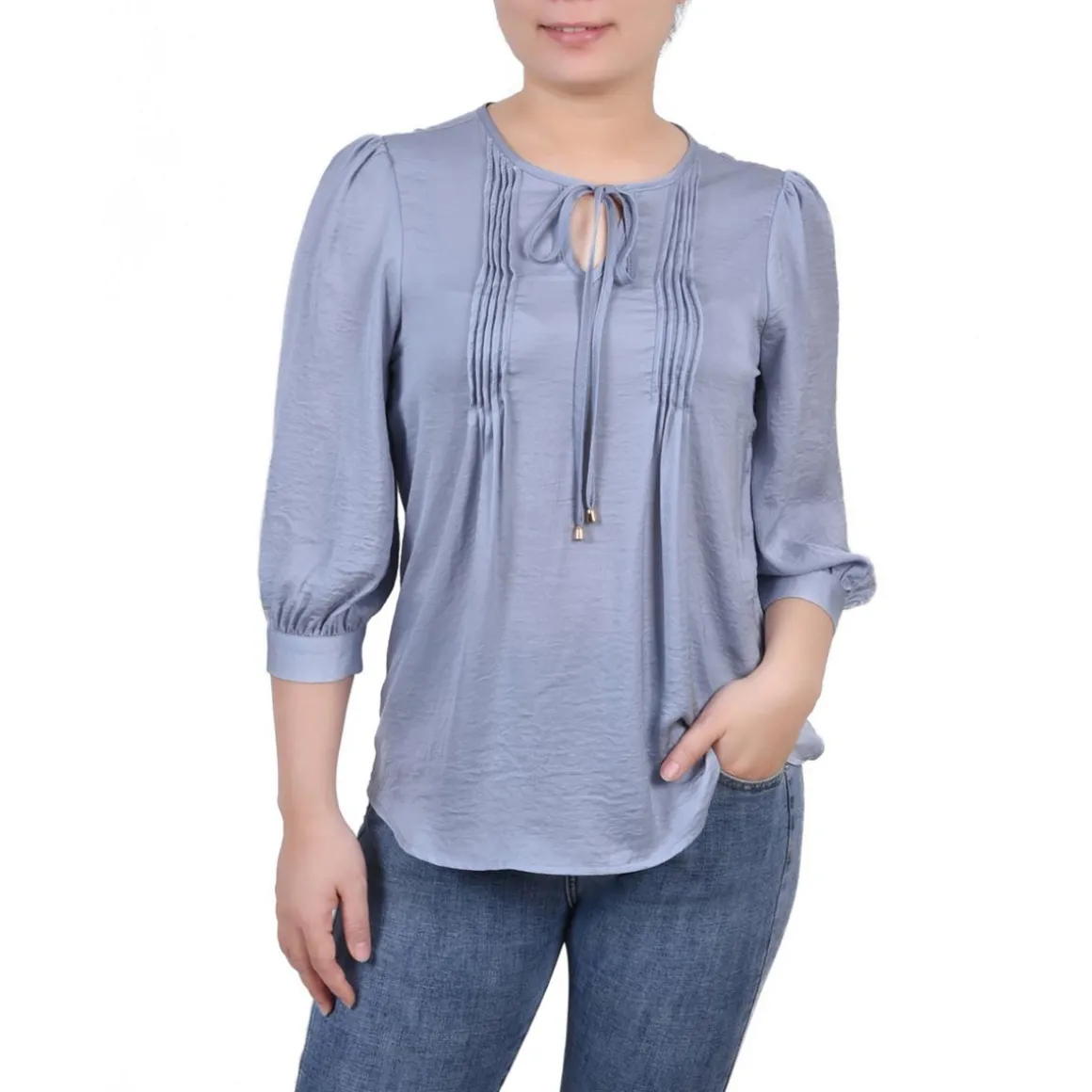Petites Pleated Satin Blouse