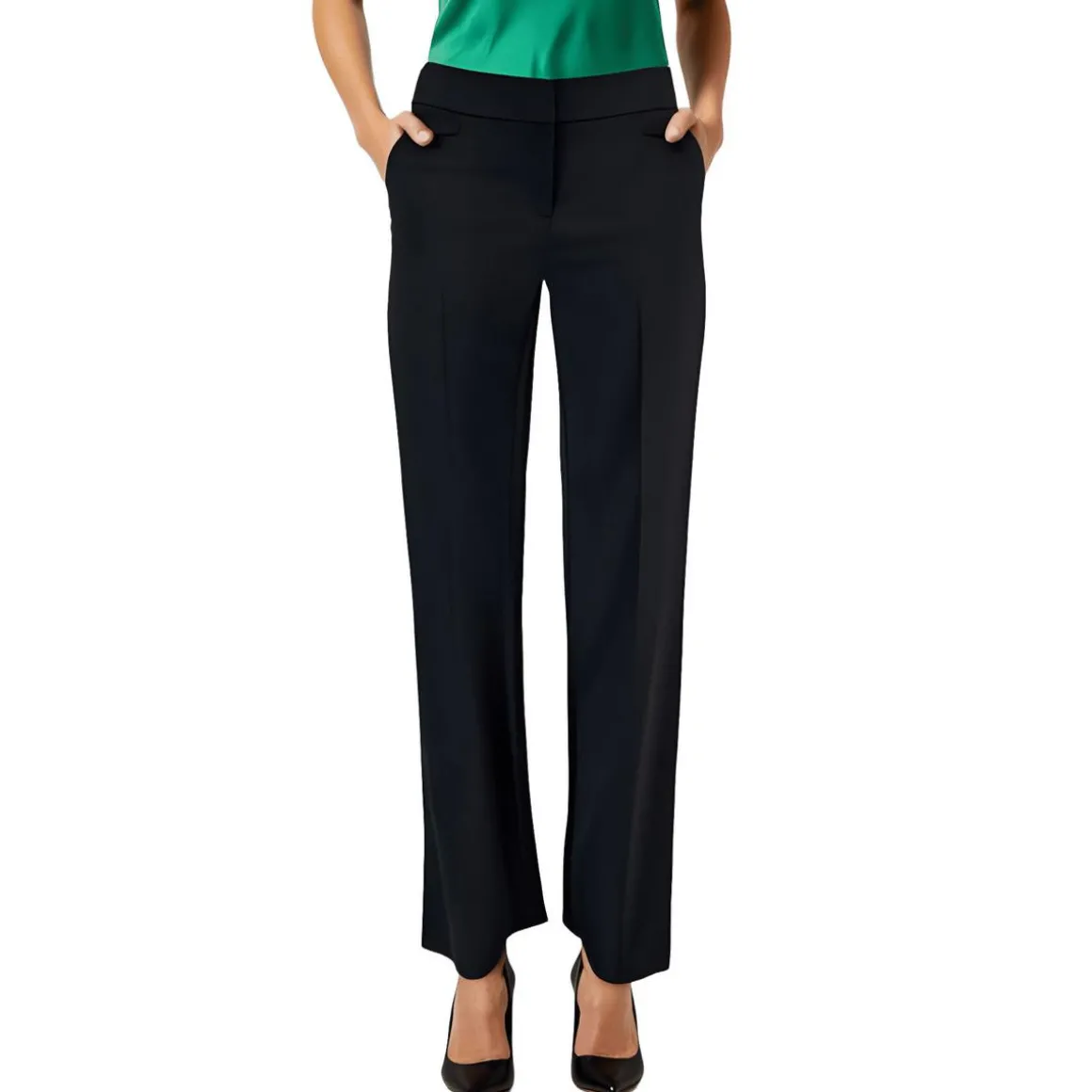Petites Pocket Crepe Straight Leg Pants