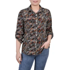 Petites Printed Button-Down Top