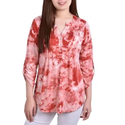 Petites Printed Pintuck Henley