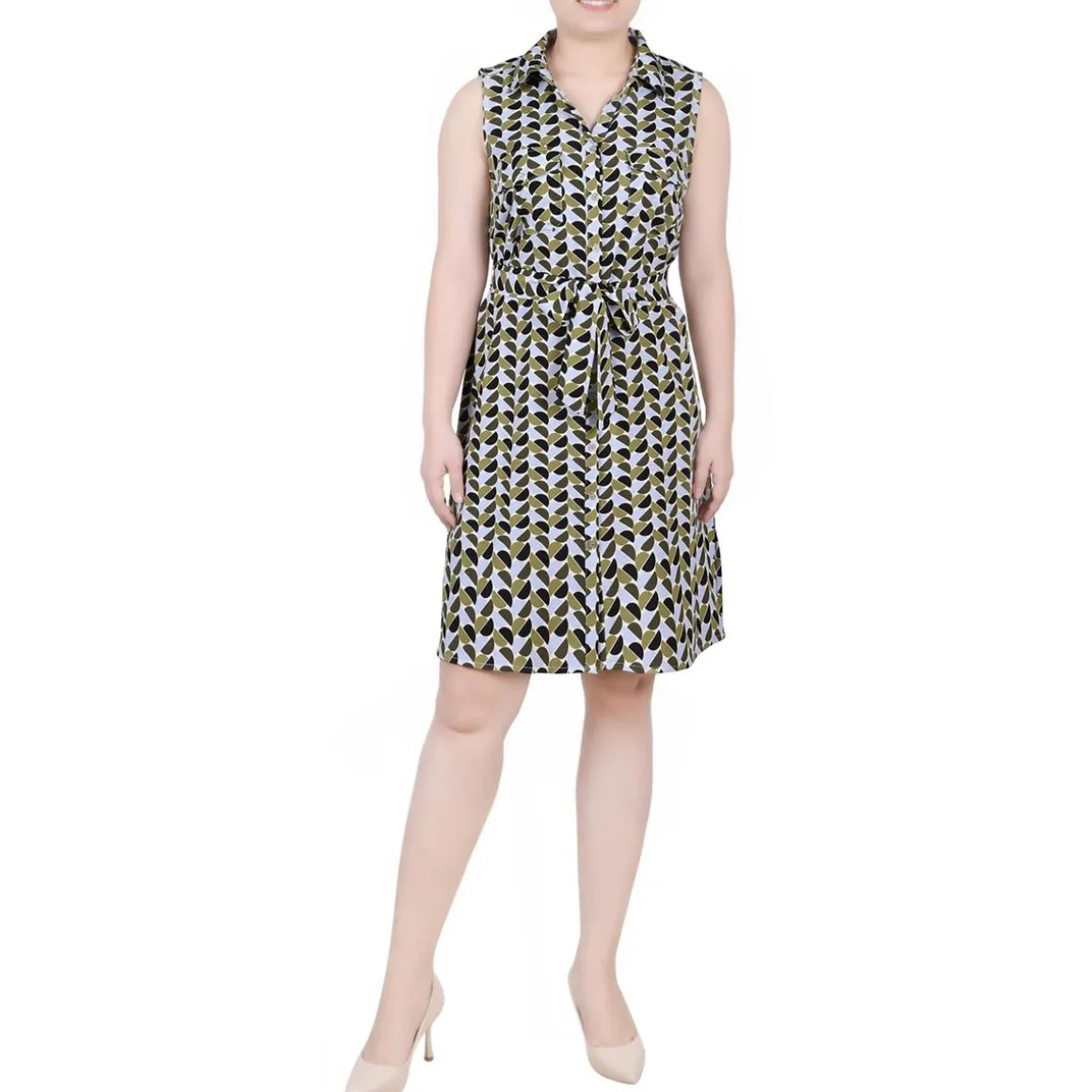 Petites Printed Sleeveless Shirtdress