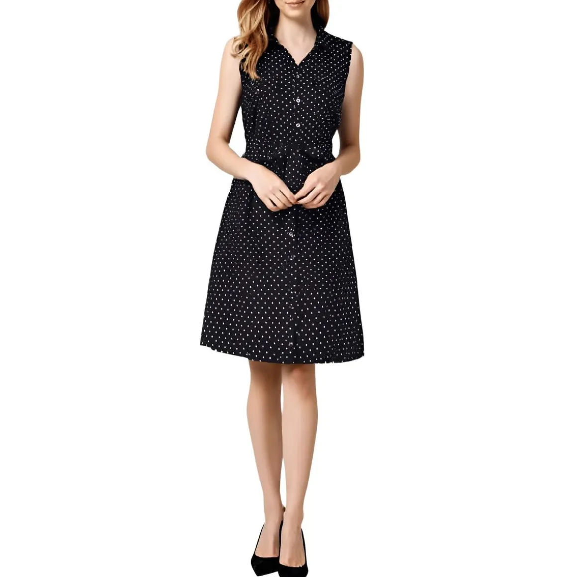 Petites Printed Sleeveless Shirtdress