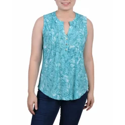 Petites Printed Y-Neck Blouse