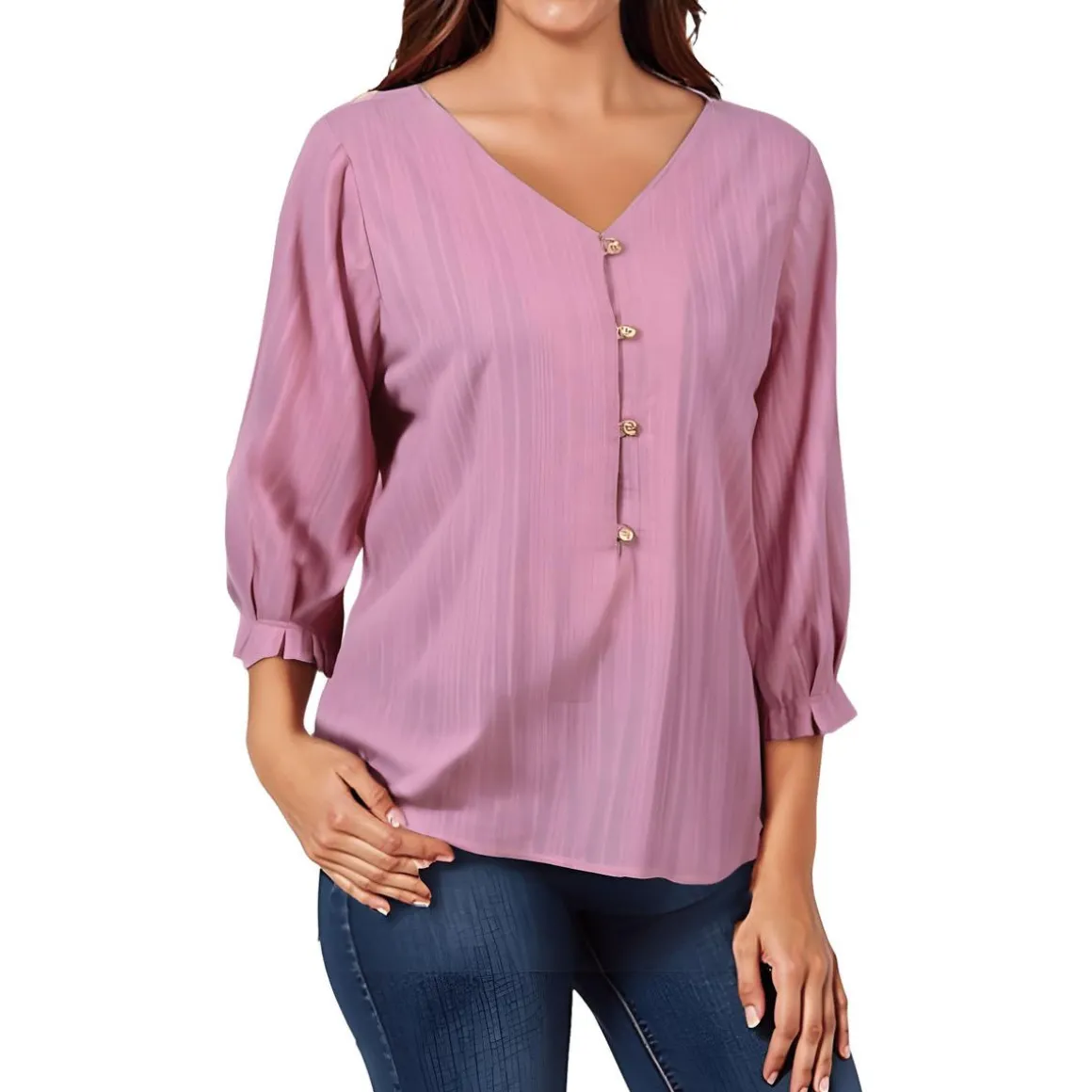 Petites Ribbed Long Sleeves Button-Down Top