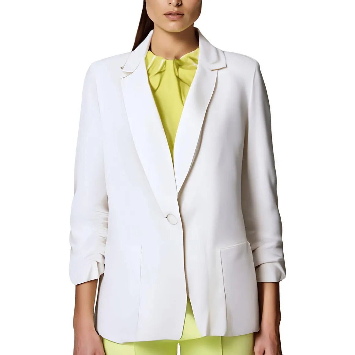 Petites Ruched Linen One-Button Blazer