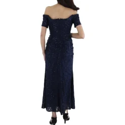 Petites Sequined Lace Evening Dress