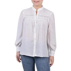 Petites Slub Rayon Button-Down Top