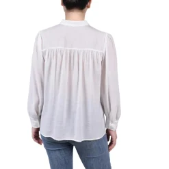 Petites Slub Rayon Button-Down Top