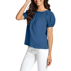 Petites Smocked Puff Sleeve Pullover Top