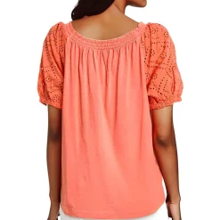 Petites Smocked Puff Sleeve Pullover Top