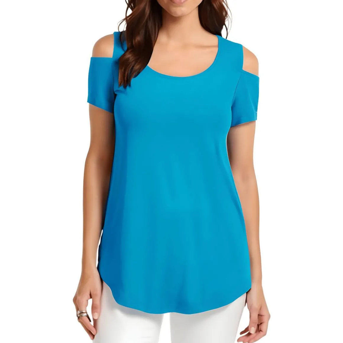 Petites Stretch Rayon Cold Shoulder