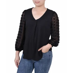 Petites Swiss Dot V-Neck Blouse