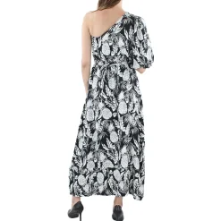 Pineapple Linen Blend One Shoulder Maxi Dress