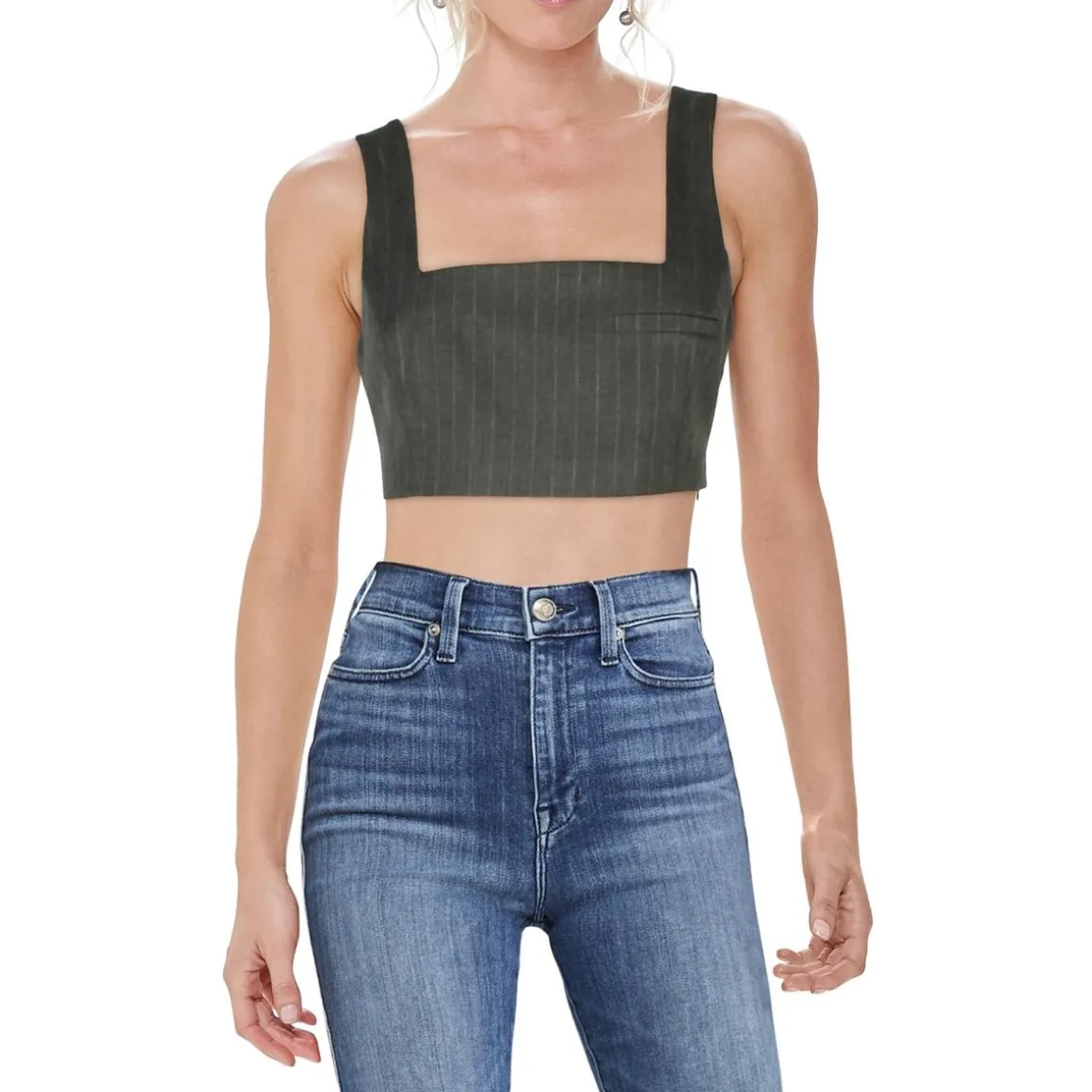 Pinstripe Square Neck Cold Shoulder