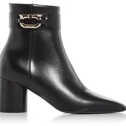 PLACIDA Leather Block Heel Ankle Boots