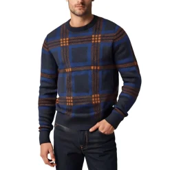 Plaid Cotton Crewneck Sweater