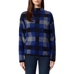 Plaid Knit Mock Turtleneck Sweater