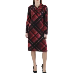 Plaid Pleated Neck Sweaterdress
