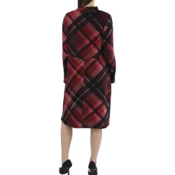 Plaid Pleated Neck Sweaterdress