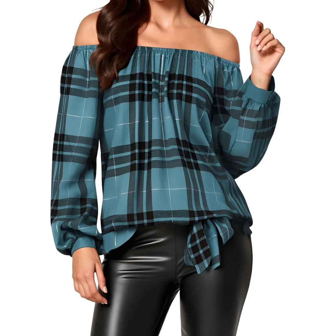 Plaid Rayon Off The Shoulder