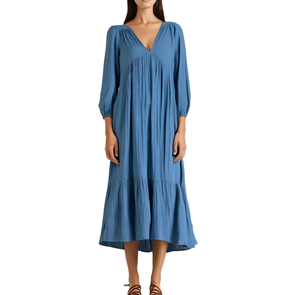 Pleated Cotton Midi Dress