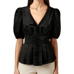 Pleated Cotton Peplum Top