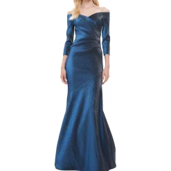 Pleated Metallic Evening Dress