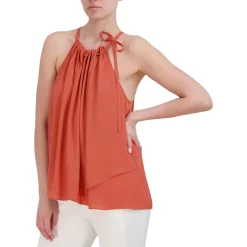 Pleated Metallic Halter Top