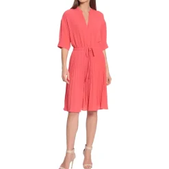 Pleated V-Neck Shift Dress