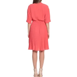 Pleated V-Neck Shift Dress