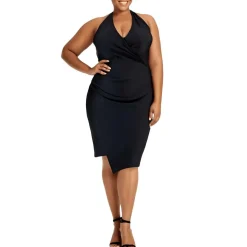 Plus Asymmetrical Midi Halter Dress