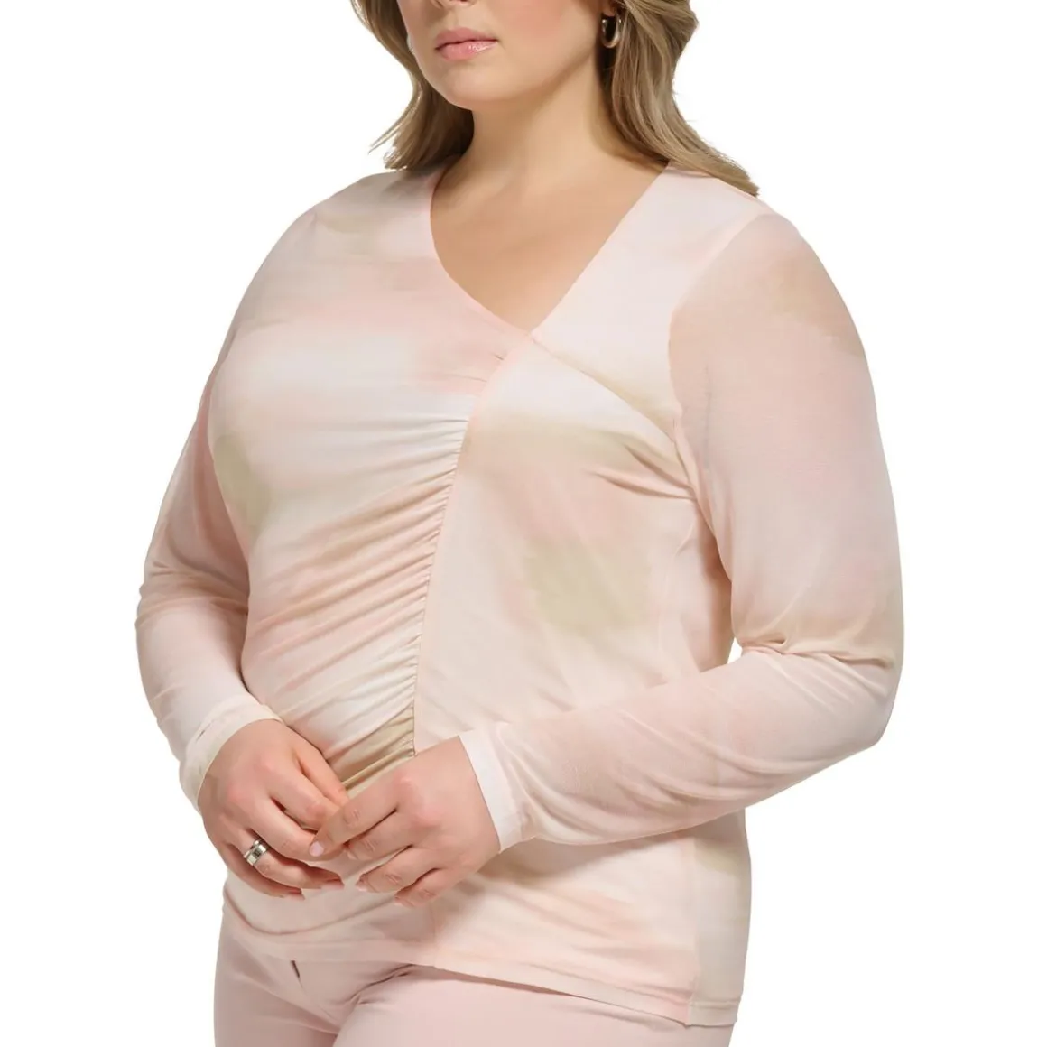 Plus Asymmetrical Neck Long Sleeve Blouse