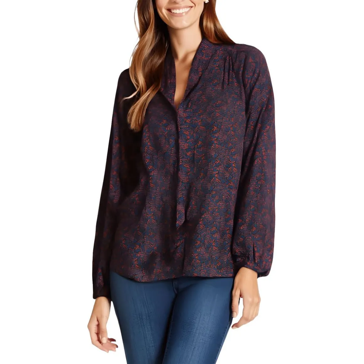 Plus Bow Printed Blouse