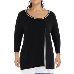 Plus Button Knit Tunic Top