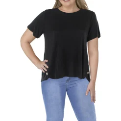 Plus Button Slub Blouse