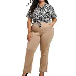 Plus Camp Shirt Printed Knit Button-Down Top