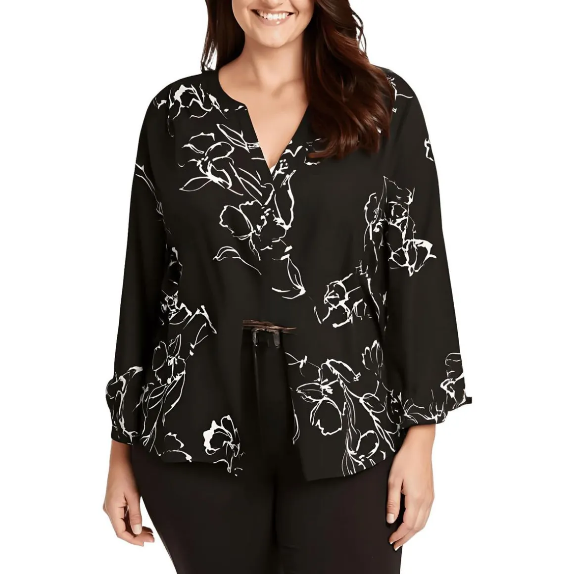 Plus Chiffon Button Front Blouse