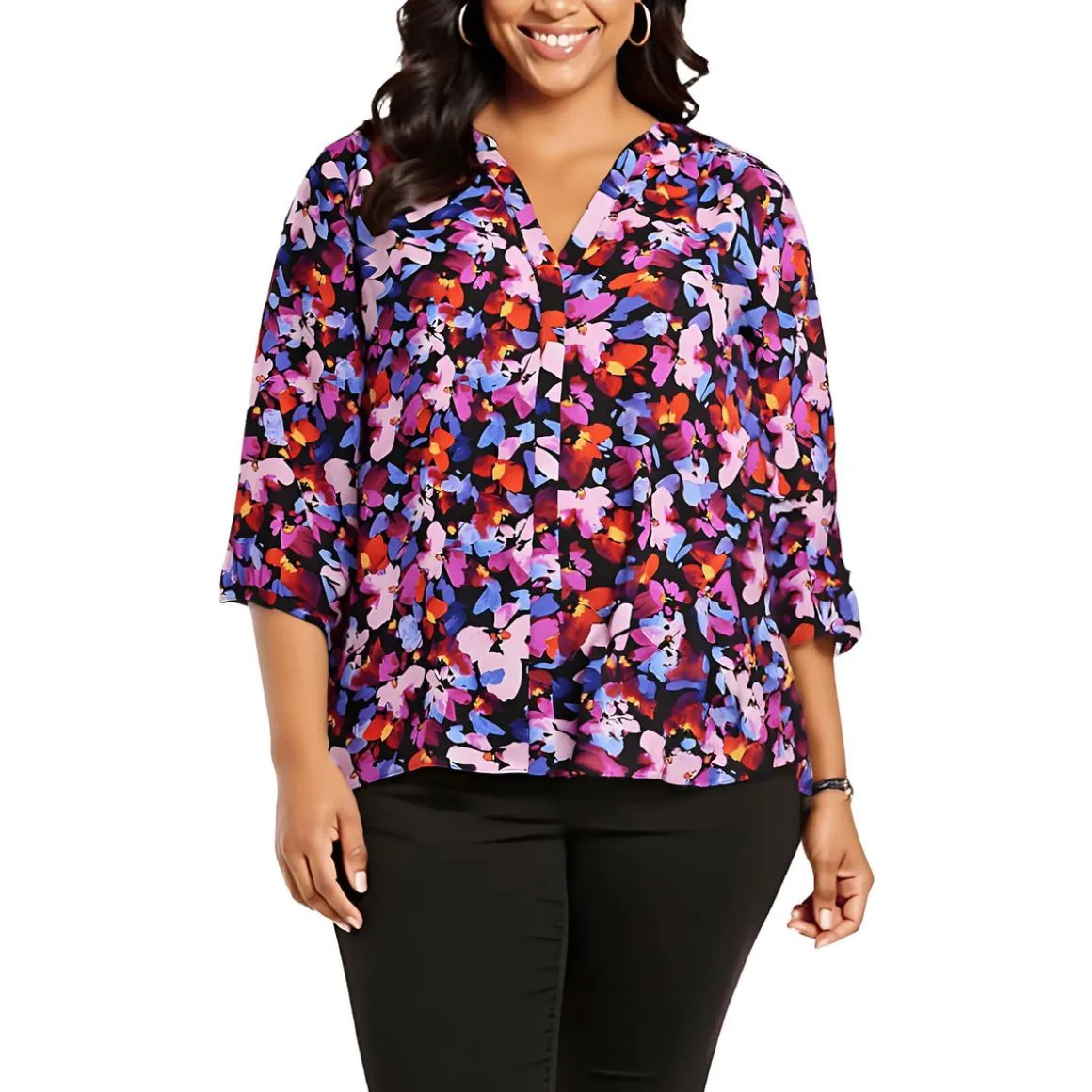 Plus Chiffon Button Front Blouse