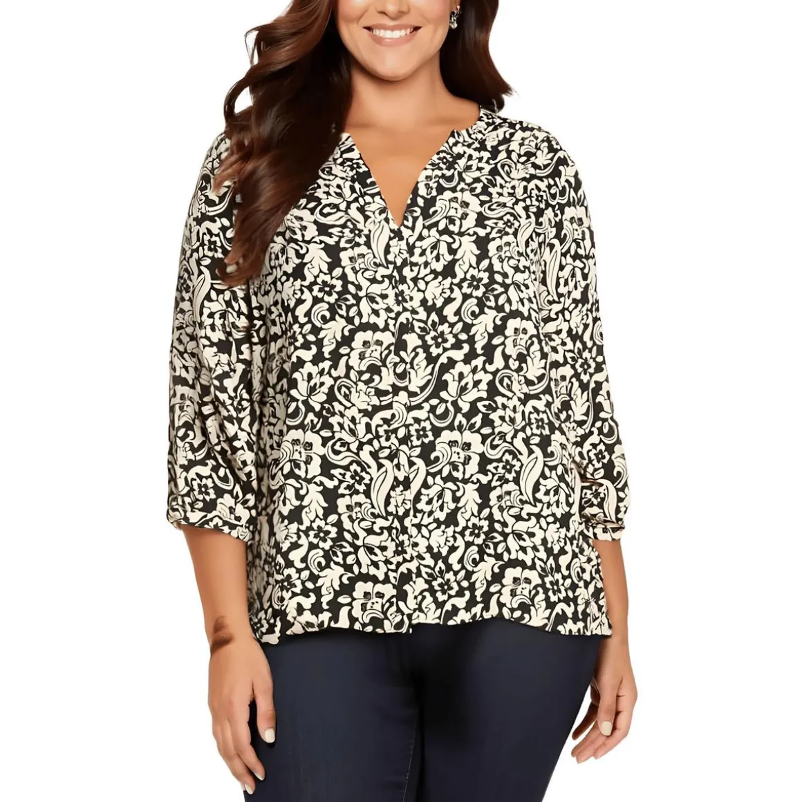 Plus Chiffon Button Front Blouse
