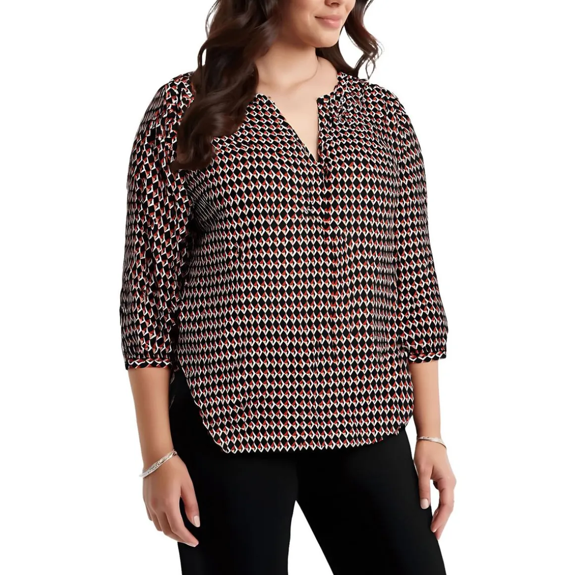 Plus Chiffon Button Front Blouse