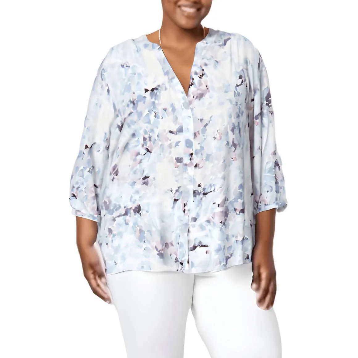 Plus Chiffon Button Front Blouse