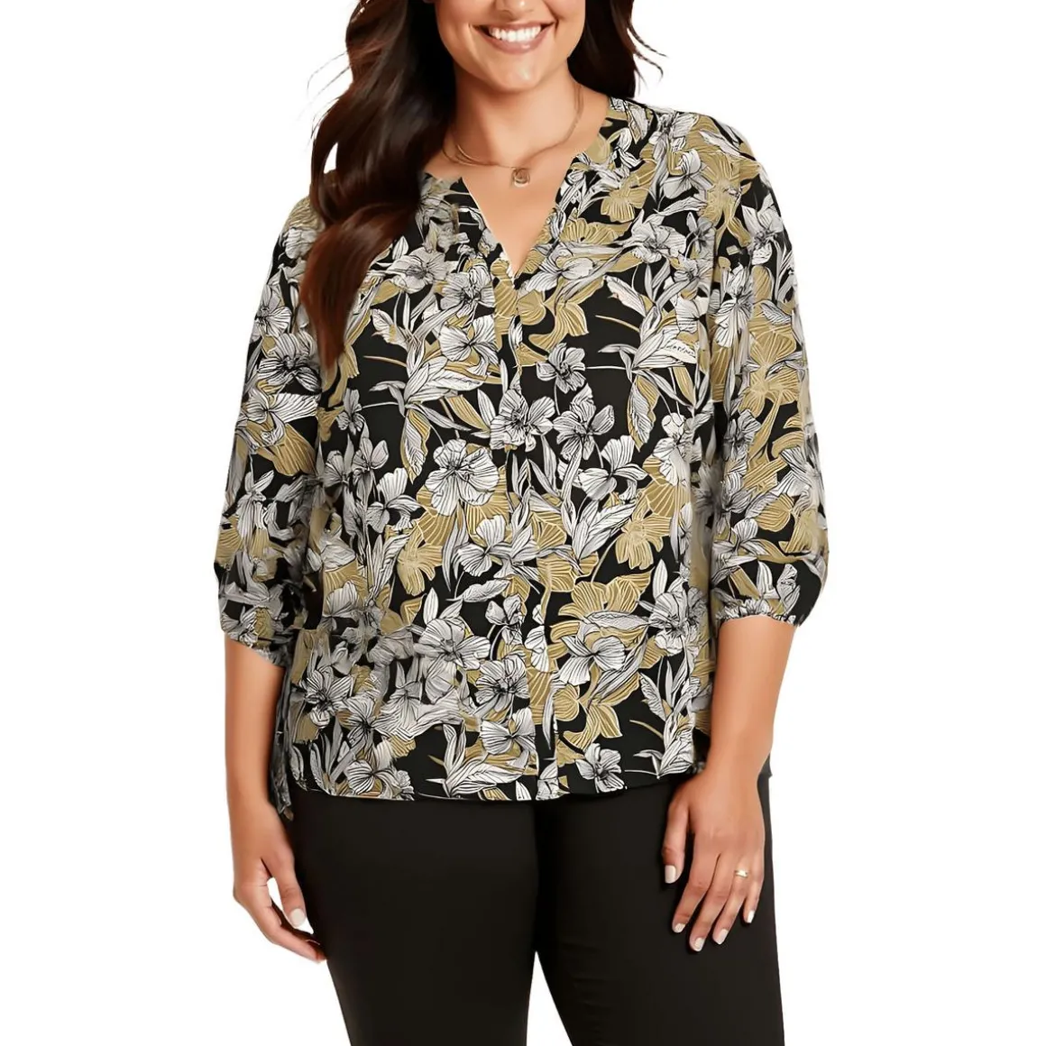 Plus Chiffon Button Front Blouse