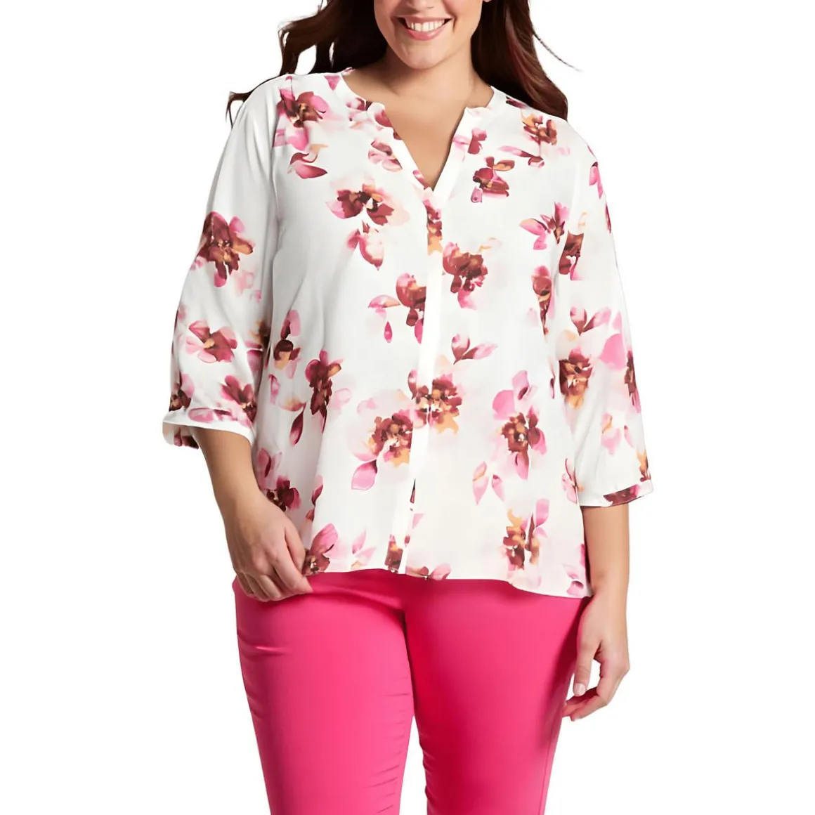 Plus Chiffon Button Front Blouse