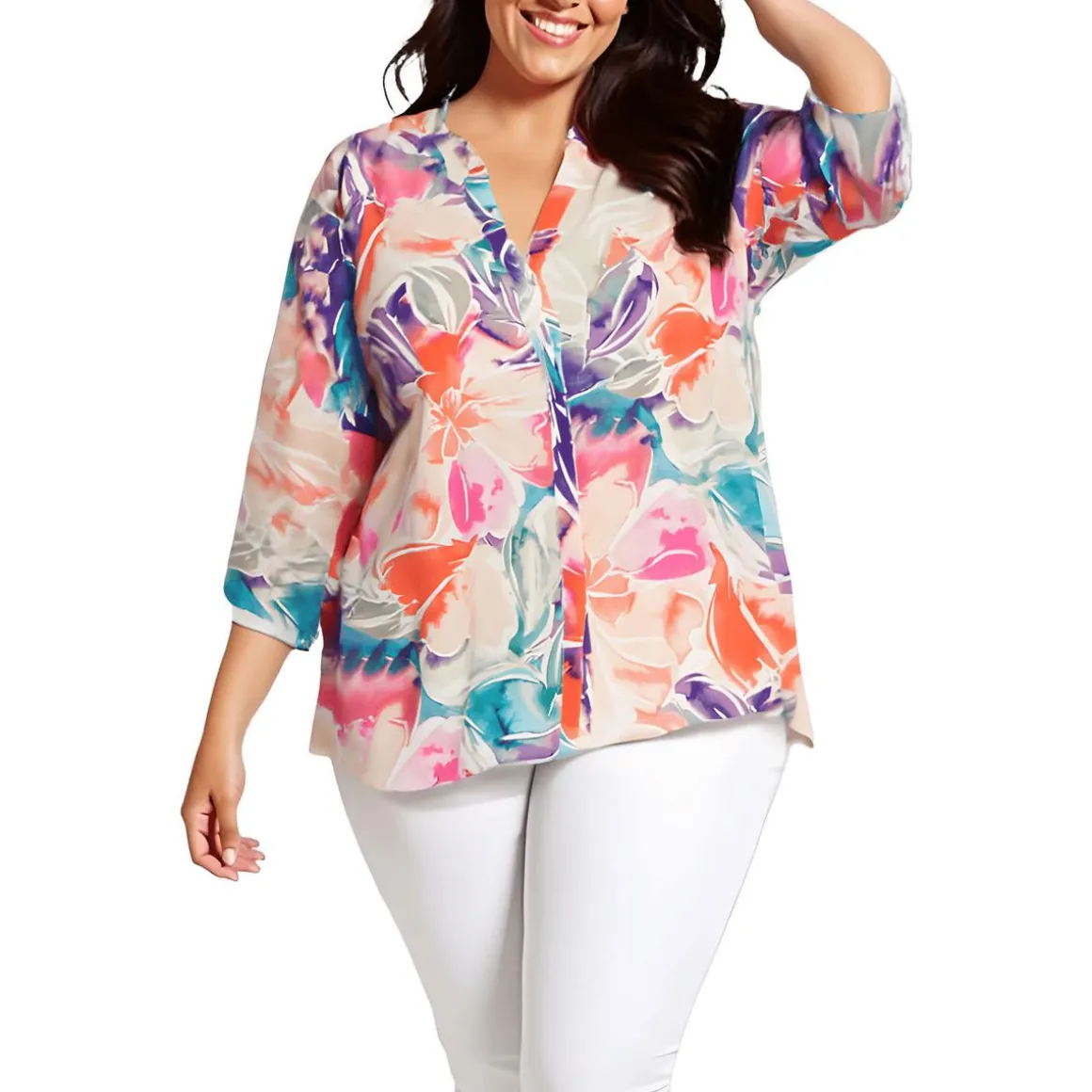 Plus Chiffon Button Front Blouse