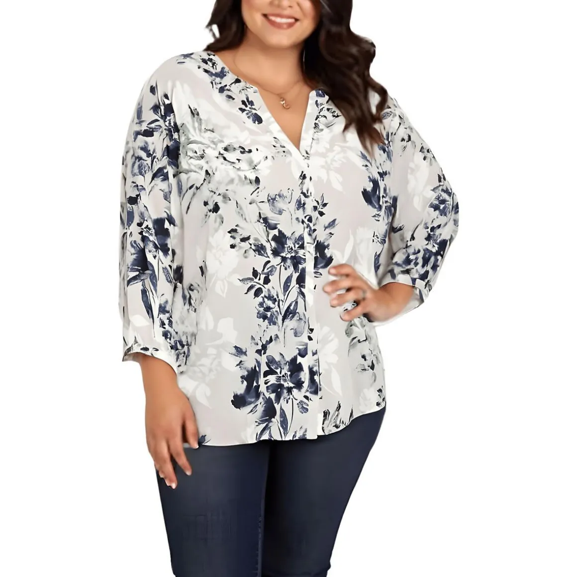 Plus Chiffon Button Front Blouse