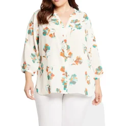 Plus Chiffon Button Front Blouse
