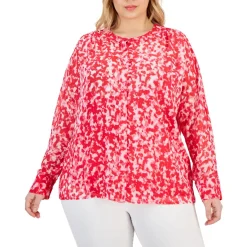 Plus Chiffon Sheer Button-Down Top